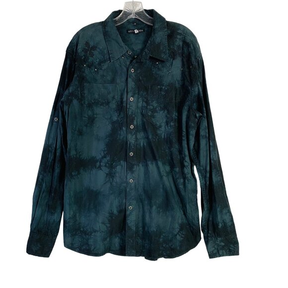 Affliction Mens XL Long Sleeve Black Tie Dye Shirt Embroidered Design Pockets - Picture 1 of 10